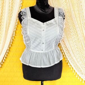 VTG 70s Romantic Cottagecore Prairie Boho White Lace Coquette Corset Cover Sz M